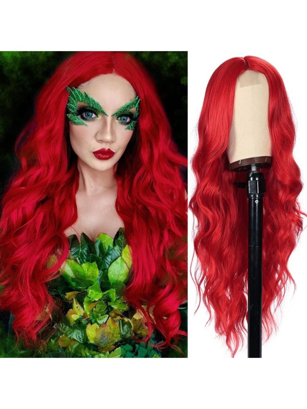 26 Inch Women's Red Long Wavy Curly Hair Wig Halloween Cosplay